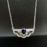 14k Gold 0.39 Ctw Natural Sapphire & Diamond Necklace