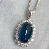 14k Gold 6.65 Ct Natural Sapphire & Sapphire Pendant