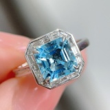 14k Gold 3.02 Ctw Natural Aquamarine & Diamond Ring
