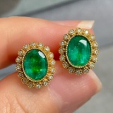 14k Gold 2.36 Ctw Natural Emerald & Diamond Earrings