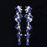 14k Gold 7.43 Ctw Natural Sapphire & Diamond Earrings