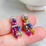 14k Gold 4.94 Ctw Natural Sapphire & Diamond Earrings