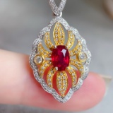 14k Gold 1.36 Ctw Natural Ruby & Diamond Pendant