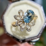14k Gold 1.00 Ct Natural Aquamarine & Diamond Ring