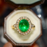 14k Gold 3.18 Ct Vivid Green Natural Emerald & Diamond Ring/pendant