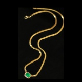 14k Gold 1.29 Ctw Vivid Green Natural Emerald & Diamond Necklace
