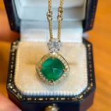 14k Gold 2.30 Ct Natural Emerald & Diamond Necklace
