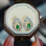 14k Gold 0.30 Ct Natural Emerald & Diamond Earrings