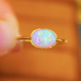 14k Gold 0.80 Ct Natural Opal & Solitaire Ring