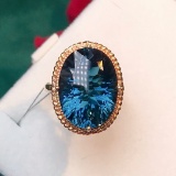 14k Gold 16.05 Ct Natural Topaz & Solitaire Ring