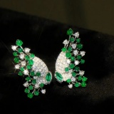 14k Gold 2.12 Ctw Vivid Green Natural Emerald & Diamond Earrings