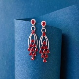 14k Gold 4.46 Ctw Natural Ruby & Diamond Earrings