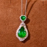 14k Gold 3.22 Ctw Vivid Green Natural Emerald & Diamond Pendant