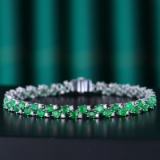 14k Gold 5.54 Ctw Vivid Green Natural Emerald & Diamond Bracelet