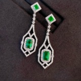 14k Gold 2.30 Ctw Vivid Green Natural Emerald & Diamond Earrings