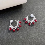 14k Gold 2.3 Ctw Vivid Red Natural Ruby & Diamond Earrings