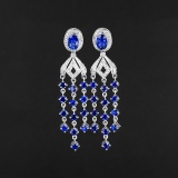 14k Gold 4.45 Ctw Natural Sapphire & Diamond Earrings