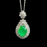 14k Gold 2.47 Ctw Vivid Green Natural Emerald & Diamond Pendant