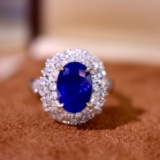 14k Gold 4.13 Ctw Natural Sapphire & Diamond Ring