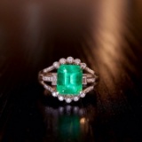 14k Gold 2.35 Ct Natural Emerald & Diamond Ring