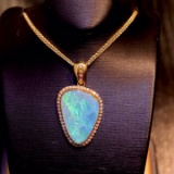 14k Gold 4.07 Ct Natural Opal & Diamond Pendant