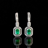 14k Gold 2.17 Ctw Vivid Green Natural Emerald & Diamond Earrings