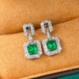 14k Gold 1.27 Ctw Vivid Green Natural Emerald & Diamond Earrings