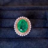 14k Gold 3.65 Ct Vivid Green Natural Emerald & Diamond Ring
