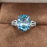 14k Gold 3.47 Ctw Natural Aquamarine & Diamond Ring