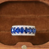14k Gold 2.92 Ctw Vivid Blue Natural Sapphire & Diamond Ring