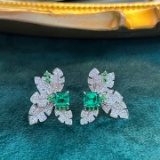 14k Gold 1.43 Ctw Vivid Green Natural Emerald & Diamond Earrings