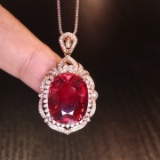 14k Gold 12.2 Ct Natural Tourmaline & Diamond Pendant