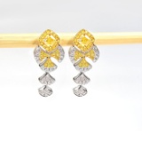 14k Gold 1.03 Ctw Natural Yellow Diamond & Diamond Earrings