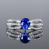 14k Gold 1.34 Ctw Natural Sapphire & Diamond Ring