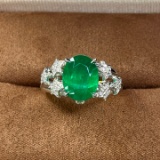 14k Gold 3.06 Ctw Vivid Green Natural Emerald & Diamond Ring