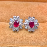 14k Gold 1.67 Ctw Vivid Red Natural Ruby & Diamond Earrings