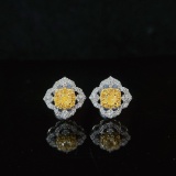 14k Gold 0.65 Ctw Natural Yellow Diamond & Diamond Earrings