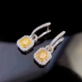 14k Gold 0.90 Ctw Natural Yellow Diamond & Diamond Earrings/pendant