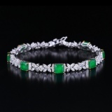 14k Gold 5.63 Ctw Vivid Green Natural Emerald & Diamond Bracelet