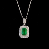 14k Gold 1.71 Ctw Natural Emerald & Diamond Pendant