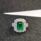 14k Gold 3.91 Ctw Vivid Green Natural Emerald & Diamond Ring