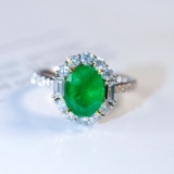 14k Gold 2.37 Ctw Vivid Green Natural Emerald & Diamond Ring