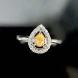 14k Gold 0.30 Ctw Natural Yellow Diamond & Diamond Ring