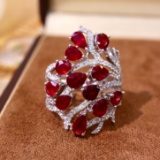 14k Gold 4.36 Ctw Vivid Red Natural Ruby & Diamond Ring