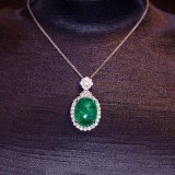 14k Gold 16.9 Ct Vivid Green Natural Emerald & Diamond Pendant