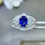 14k Gold 3.14 Ctw Vivid Blue Natural Sapphire & Diamond Ring
