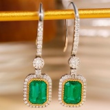 14k Gold 2.24 Ctw Vivid Green Natural Emerald & Diamond Earrings