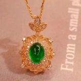 14k Gold 1.78 Ctw Vivid Green Natural Emerald & Diamond Pendant