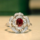 14k Gold 1.65 Ctw Natural Ruby & Diamond & Flowers Ring/pendant