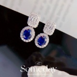 14k Gold 1.20 Ctw Vivid Blue Natural Sapphire & Diamond Earrings